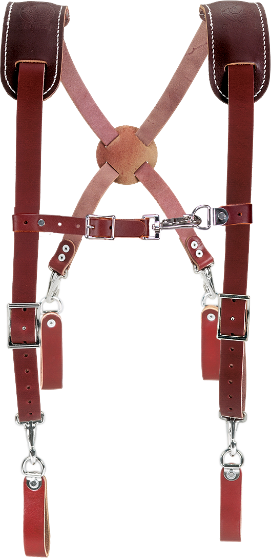 A pair of Occidental Leather Leather Work Suspenders (Style 5000), showcasing the hand-crafted premium bridle leather.