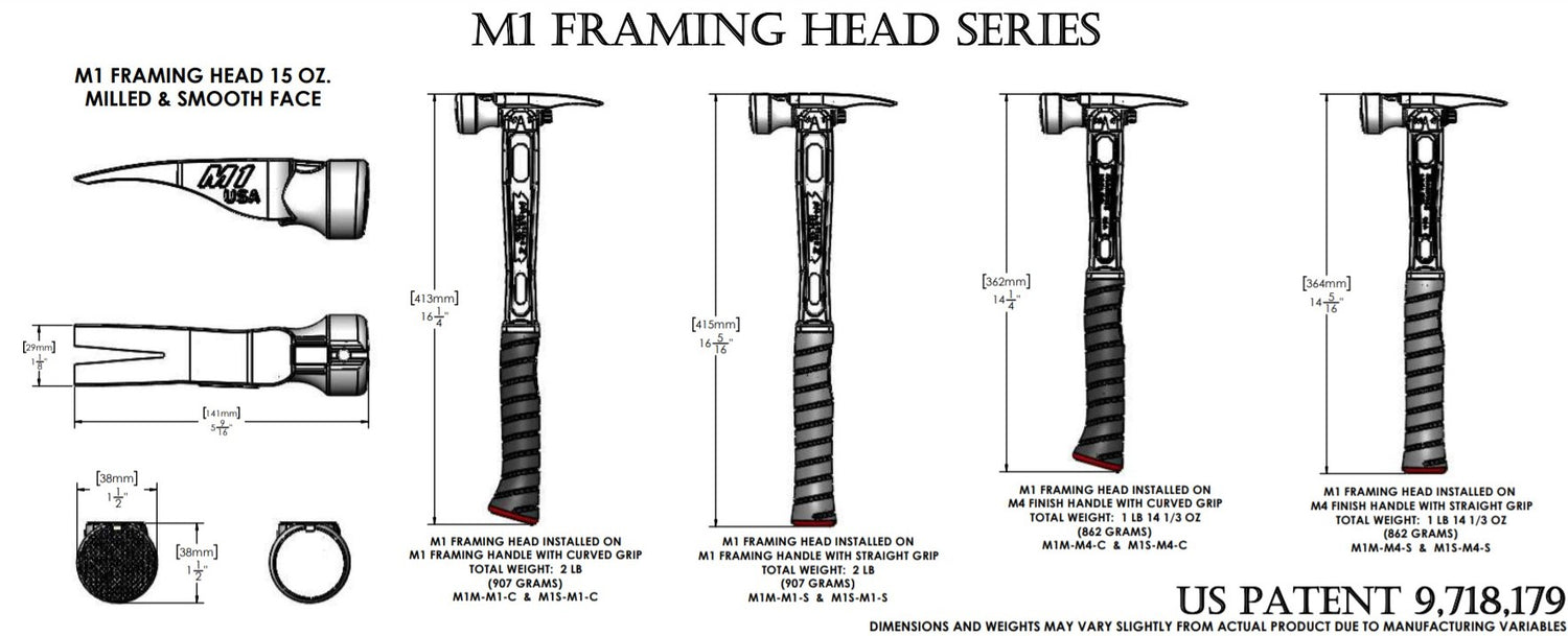 Martinez M1 Titanium Handle 15oz Smooth Face Steel Head Framing Hammer