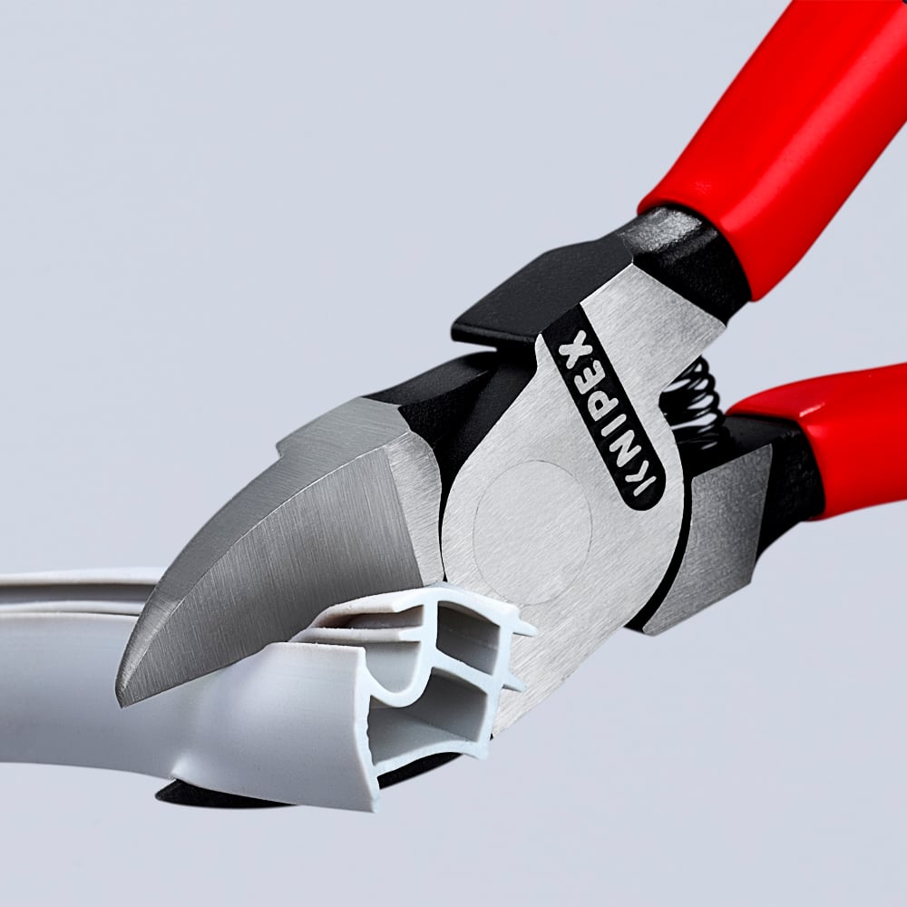 Professional-grade diagonal cutters for flush cuts on injection-molded plastics.