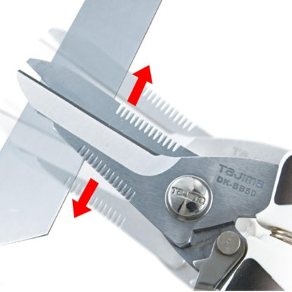 Electric knife featuring a deburring groove on the blade's back and a one-handed lockable stopper for safe and precise work
