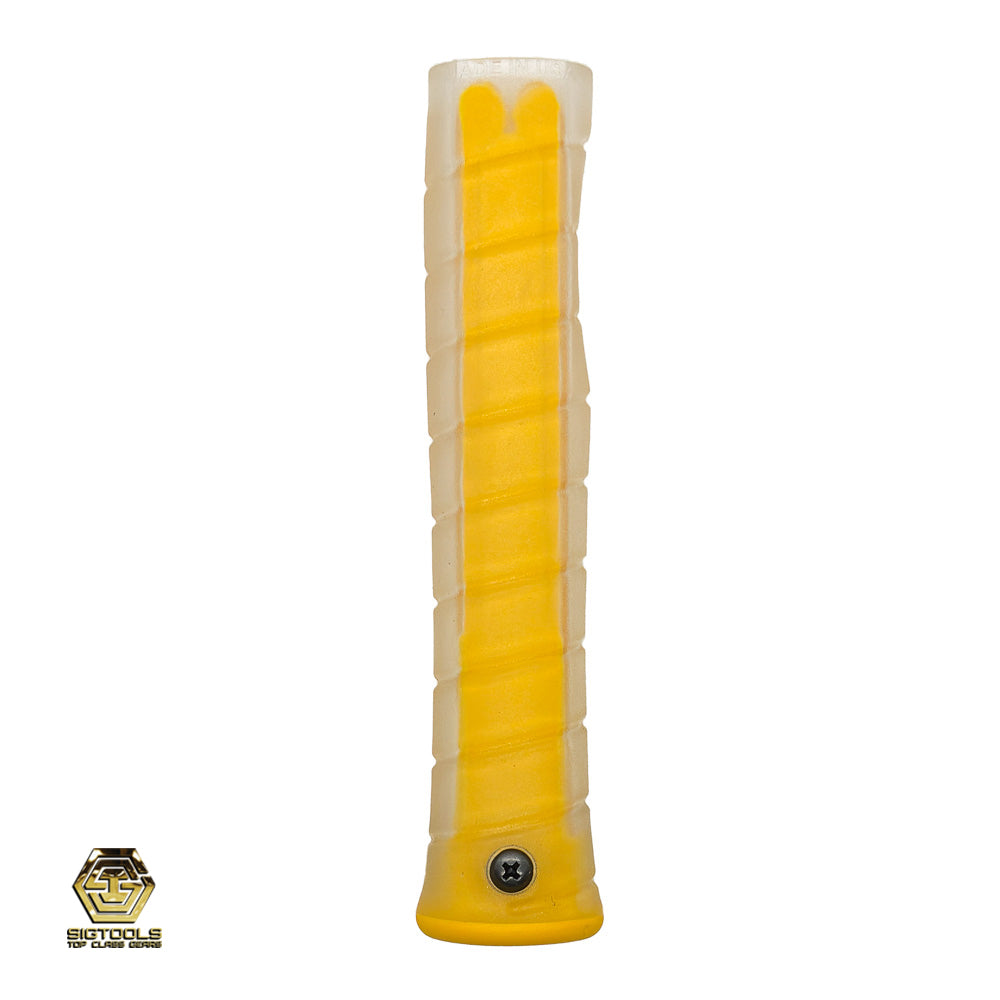 A Martinez hammer handle with a straight grip, featuring a clear overlay and a yellow insert for added grip and comfort.