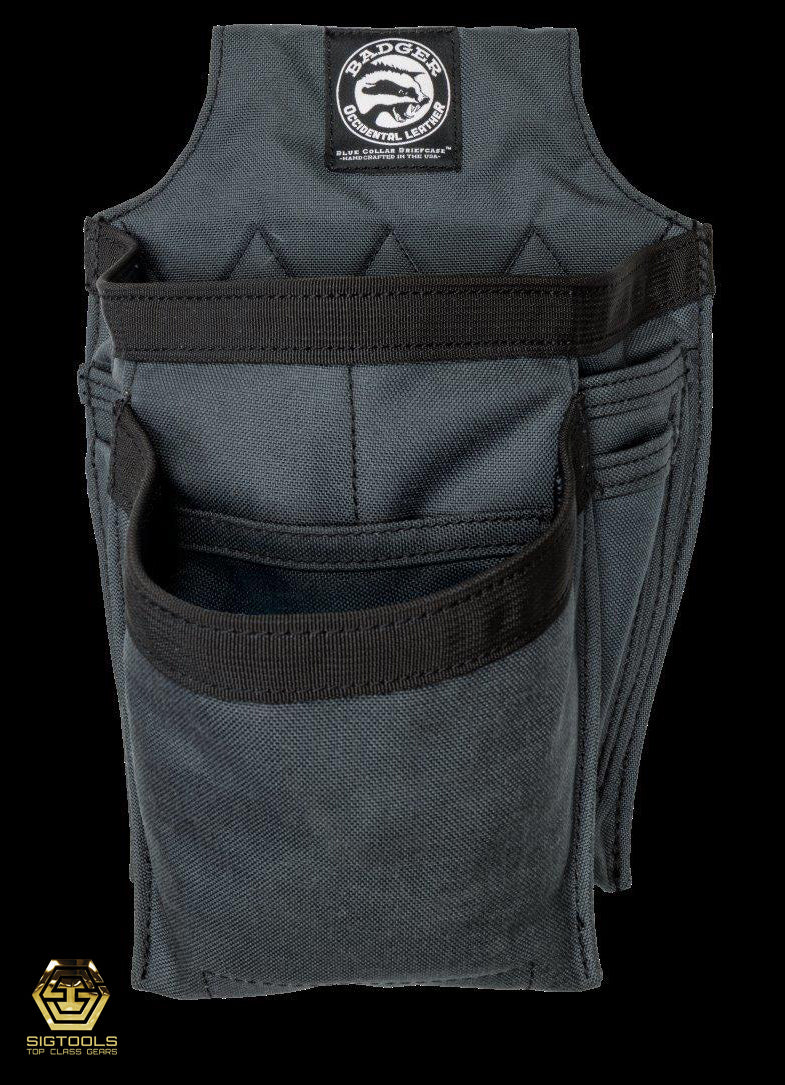 side view of a Gunmetal grey-coloured Trimmer Fastener bag, sold separately as the 'Trim Set Bag Only,' designed for convenient and organised storage of trimmer tools.