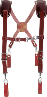 A pair of Occidental Leather Leather Work Suspenders (Style 5000), showcasing the hand-crafted premium bridle leather.
