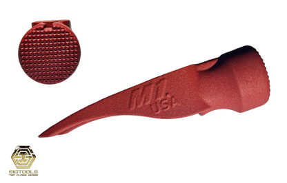 M1-15oz Martinez hammer head with Milled face and in colour Red, left Side view of the hammer head and showcase of the Milled face of the head