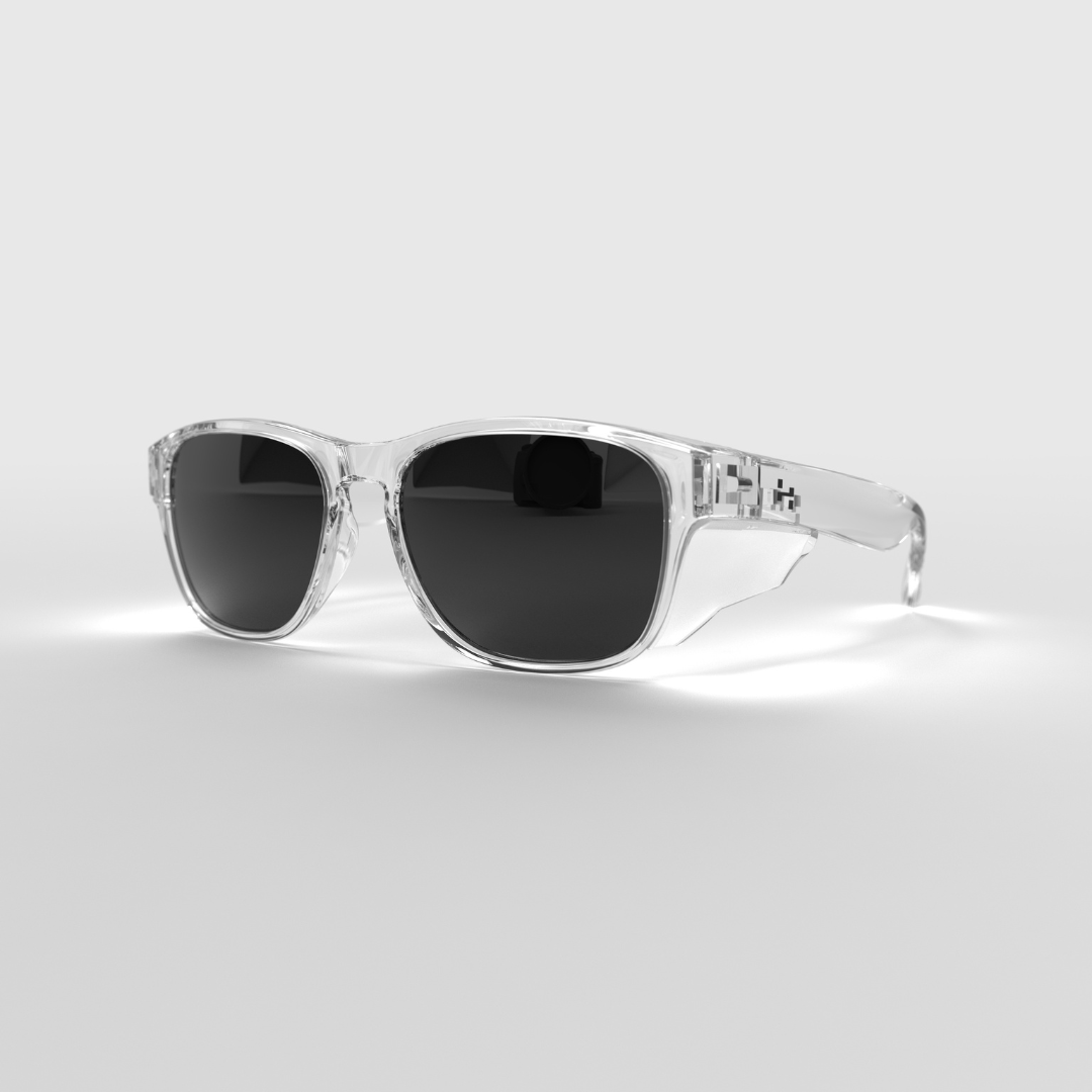 Hyspecs Transparent ICON Series w/ Grey Polarized Lens & Side Shields