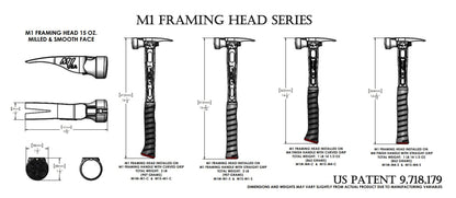 Martinez M1 Titanium Handle 15oz Milled Steel Head Framing Hammer