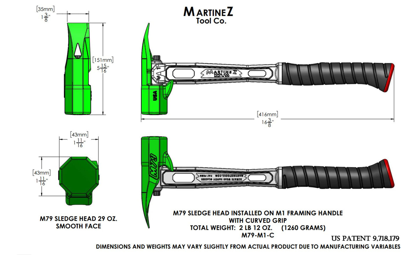 M79 SLEDGE HEAD INSTALLED ON M1 FRAMING HANDLE WITH GRIP