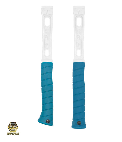 Martinez M1/M4 Replacement Grip – Aqua Insert / Aqua Overlay with straight and curved grip installed on the Ti handle.