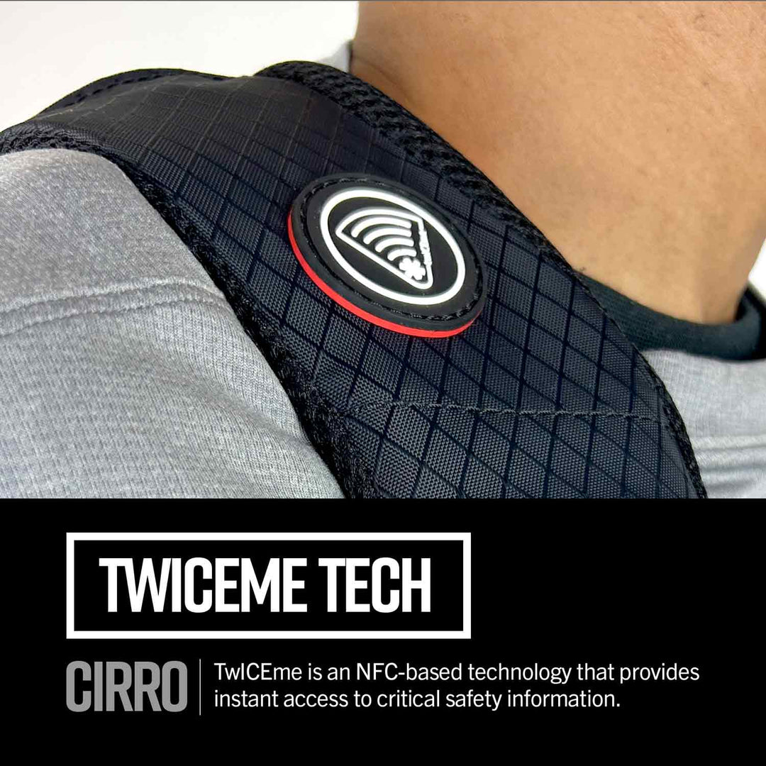 Work suspenders featuring Twiceme NFC technology for emergency readiness.