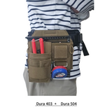 The expandable front attachment panel on the Dura 302 holster, shown with a DURAWORK pencil holder attached.