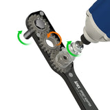 A close-up of the ultra-thin profile of the Anex Offset Adaptor, showing the gear mechanism.