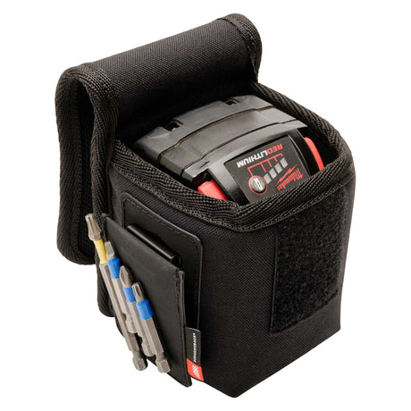 Diamondback Power Pax foam-lined drill battery pouch attached to a tool belt.