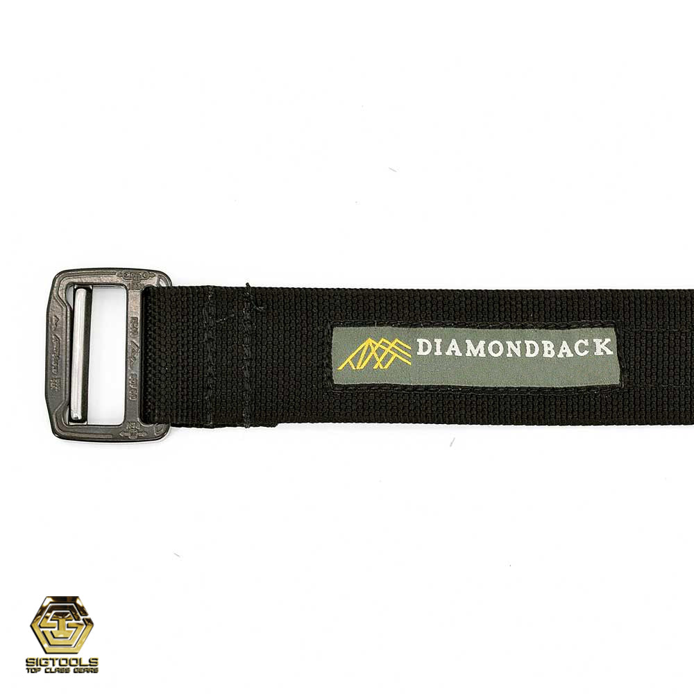 A close-up image of the tach or buckle on a Diamondback Cobra fashion belt, showcasing the detail and functionality of the fastening mechanism.