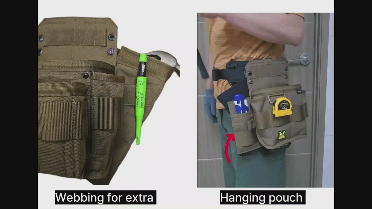 A close-up of the extra modular webbing on the Dura 304, showing another small pouch attached.