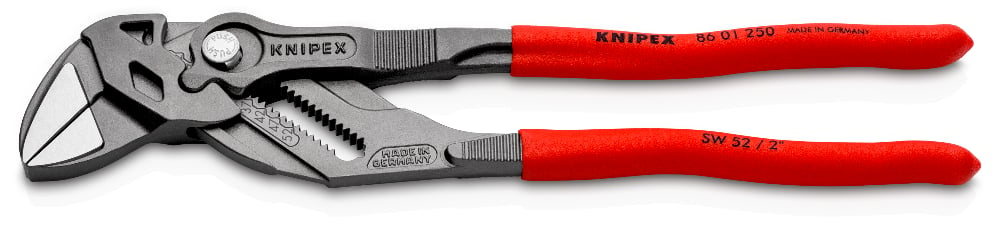 KNIPEX Pliers Wrench 86 01 250 with smooth jaws for chrome-safe adjustments.