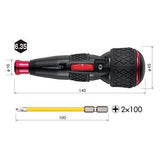 Vessel usb220-p1. Close-up of the electric screwdriver's settings showcasing three rotation/torque modes: Low at 280 rpm/1.2 N-m, Medium at 340 rpm/1.6 N-m, and High at 400 rpm/2.0 N-m