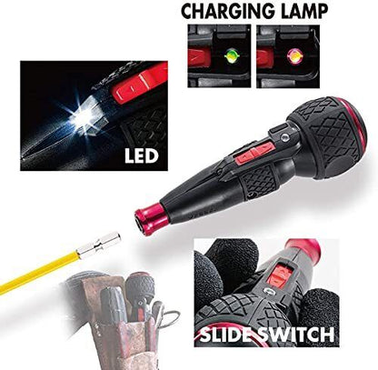 Signature Tools now carries vessel electric screwdriver usb220-p1. Versatile ball grip electric screwdriver with forward and reverse switch, LED light, and USB charging port, ideal for a range of tasks from equipment maintenance to DIY projects.