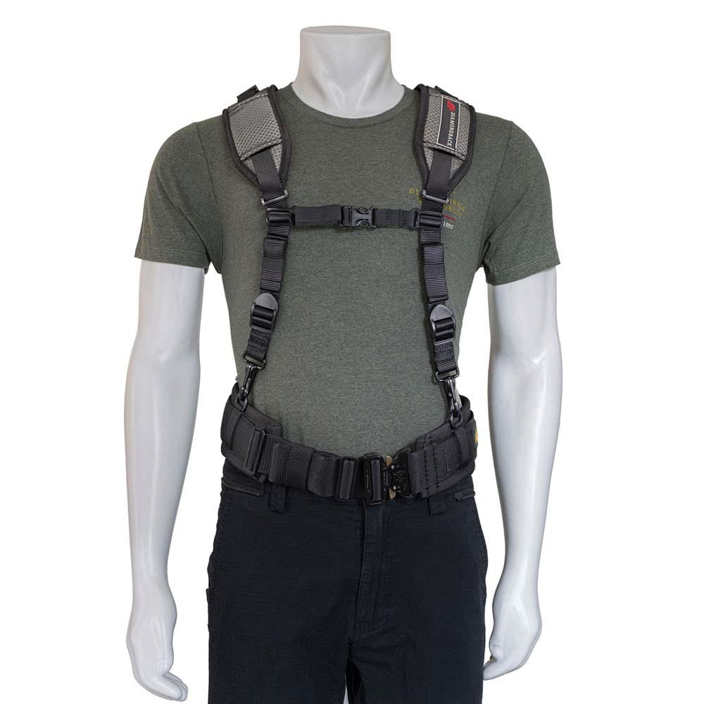 Ergonomic Diamondback Deluxe Suspenders featuring cushioned yolk and secure attachments for Diamondback 4"-6" and Cavetto tool belts.